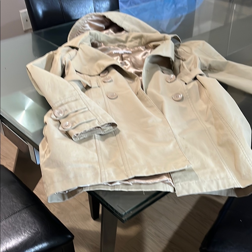 Tan rain coat